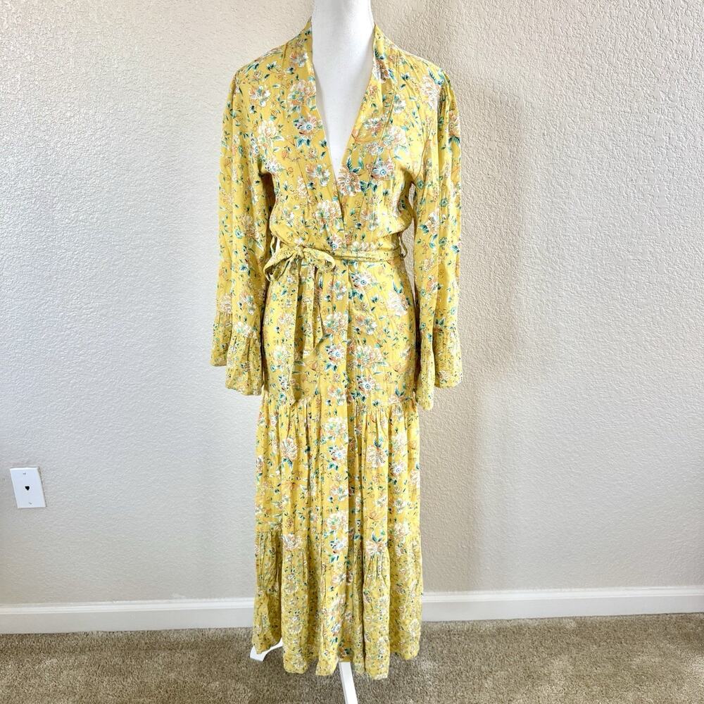 Chelsea & Violet Size X-Small Light Yellow Floral Maxi Wrap Dress Cottagecore
